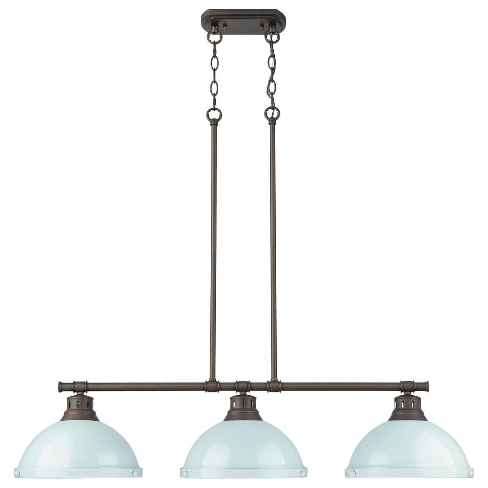 Golden Lighting Duncan 3-Light Pendant with Seafoam Shade in Rubbed Bronze, , large