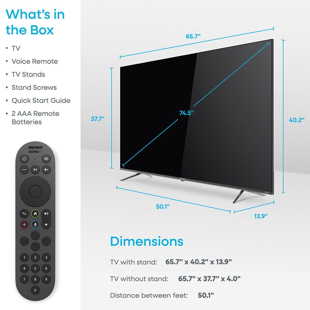 Element 75" Class Revolution Series 4K UHD HDR Frameless - Smart Xumo TV with 2.0 Soundbar in Black, , large