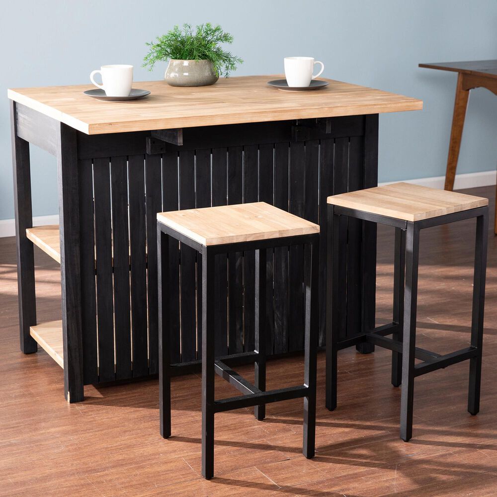 Southern Enterprises Berinsly 3-Piece Expandable Freestanding Kitchen Island Set in Black and Natural, , large