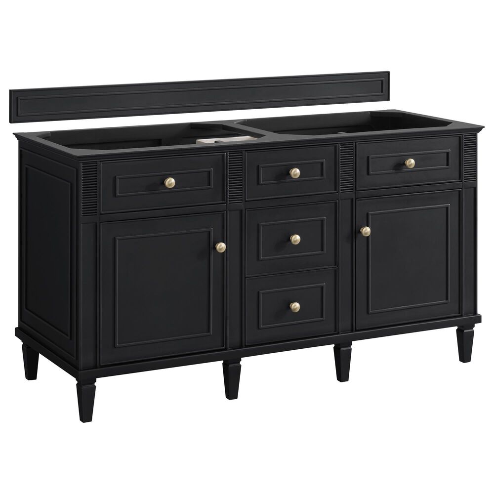 James Martin Vanities Lorelai 60" Double Bathroom Vanity in Black Onyx with 3 cm Eternal Jasmine Pearl Silestone Top, Rectangular Sinks and FreePower Wireless Charger, , large