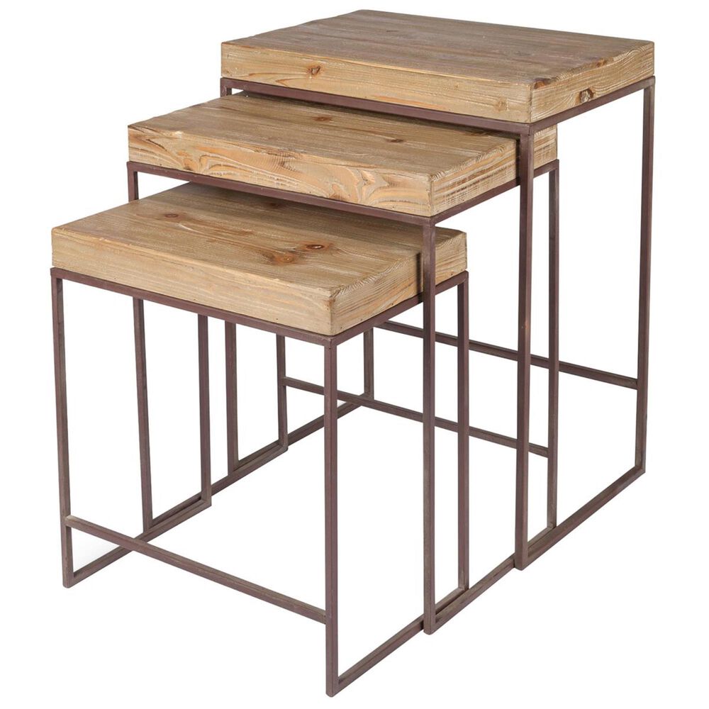 The Gerson Company Metal and Wood Nesting Tables in Brown (Set of 3), , large