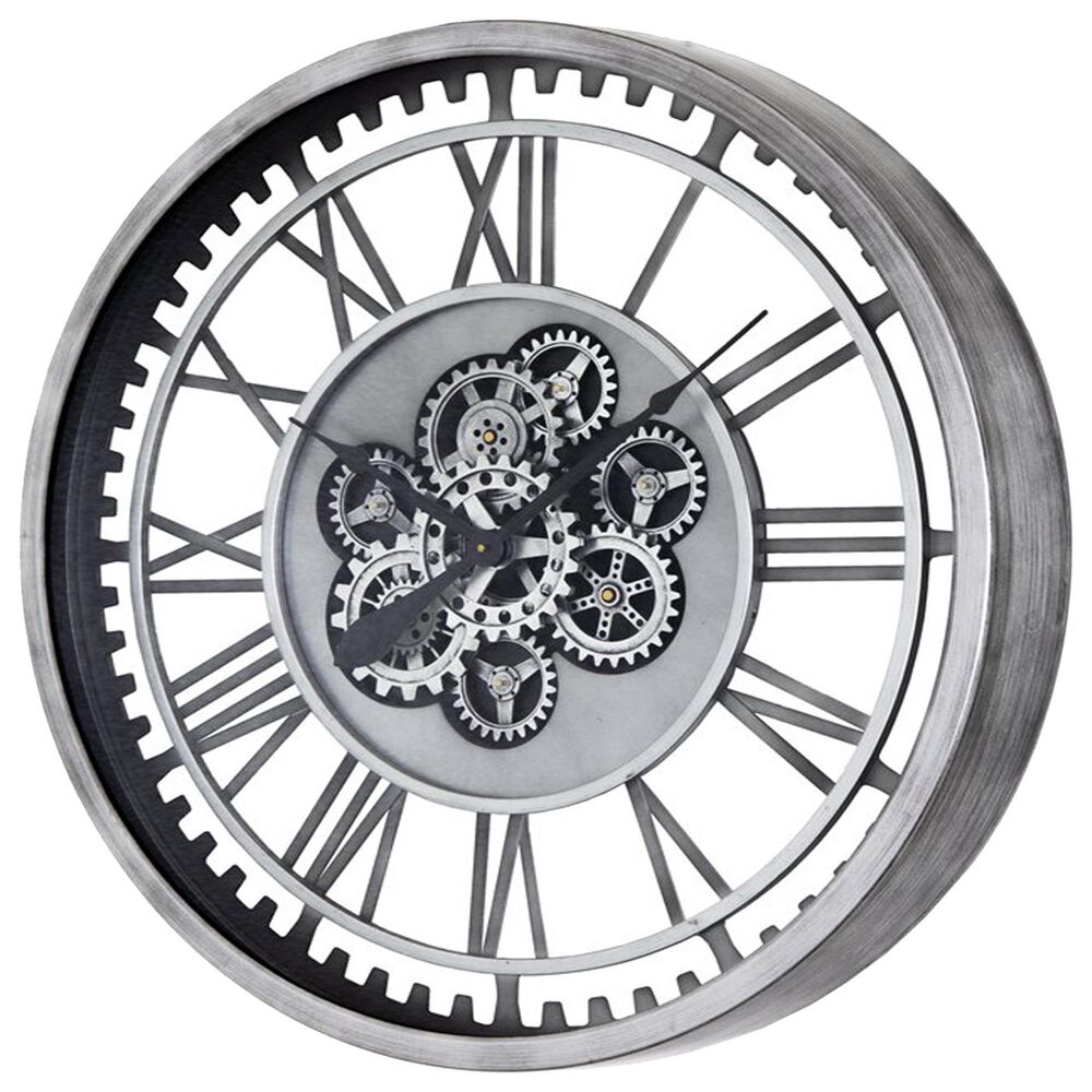 Yosemite Home Decor 32" Round Gear Wall Clock in Silver, , large