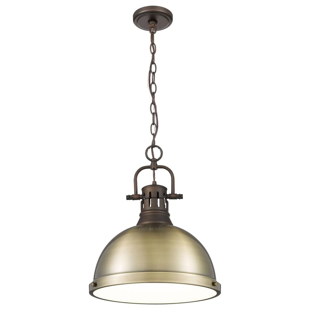 Golden Lighting Duncan 1-Light Pendant with Chain and Aged Brass Shade in Rubbed Bronze, , large