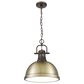 Golden Lighting Duncan 1-Light Pendant with Chain and Aged Brass Shade in Rubbed Bronze, , large