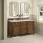 James Martin Vanities Lorelai 60" Double Bathroom Vanity in Mid-Century Walnut with 3 cm Eternal Jasmine Pearl Silestone Top, Rectangular Sinks and FreePower Wireless Charger, , large
