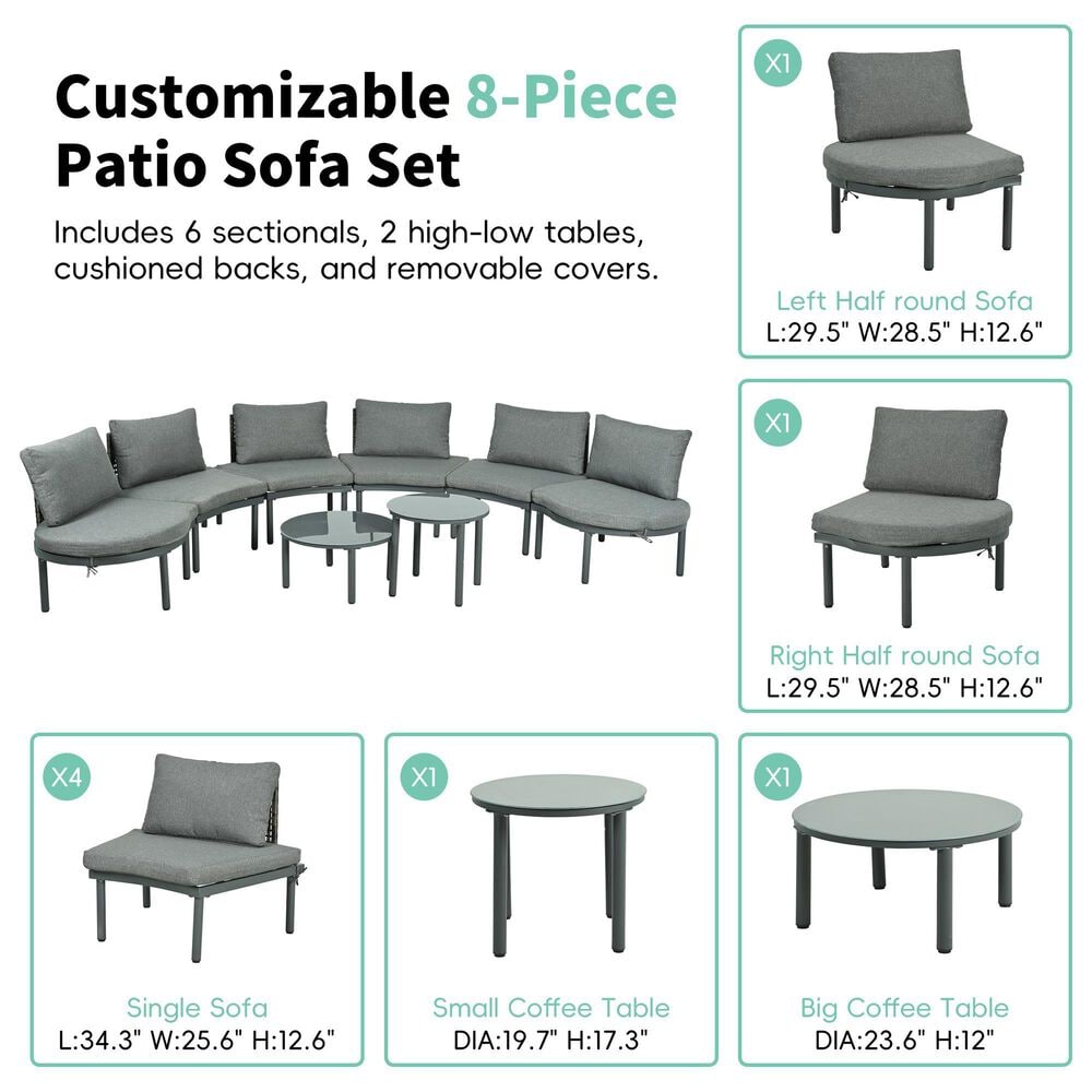 HOMLUX 8-Piece Patio Sofa Furniture Set in Gray, , large