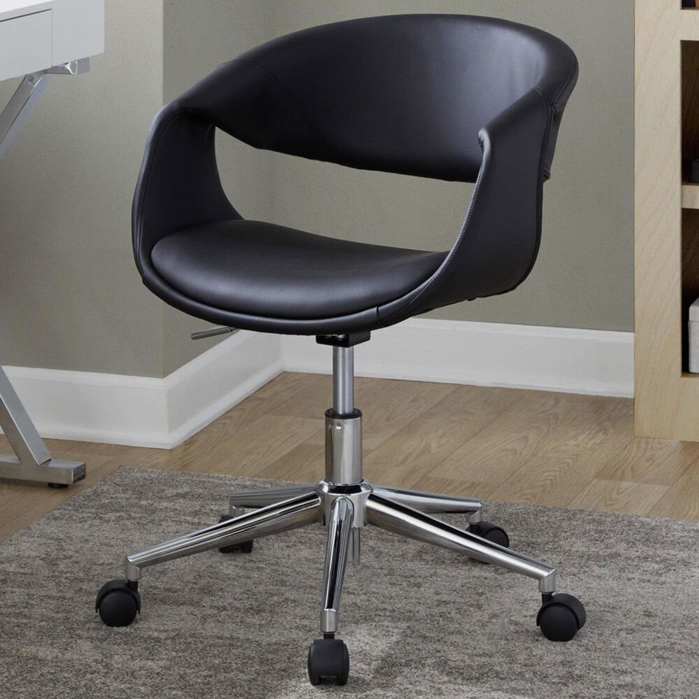 LumiSource Curvo Swivel Task Chair with Black Faux Leather Cushion in Chrome, , large