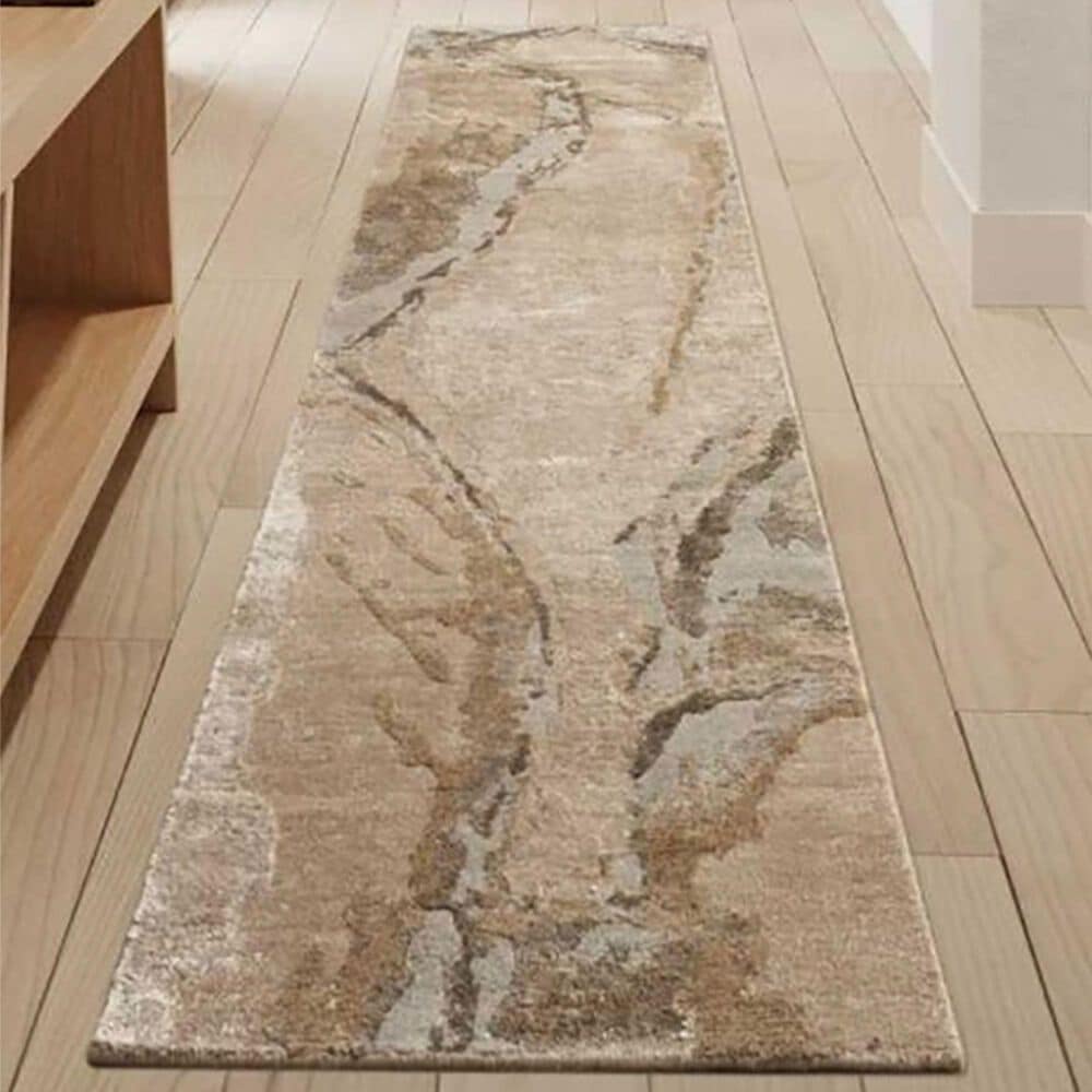 Nourison Silk Shadows 2&#39;3&quot; x 8&#39; Beige and Silver Runner, , large