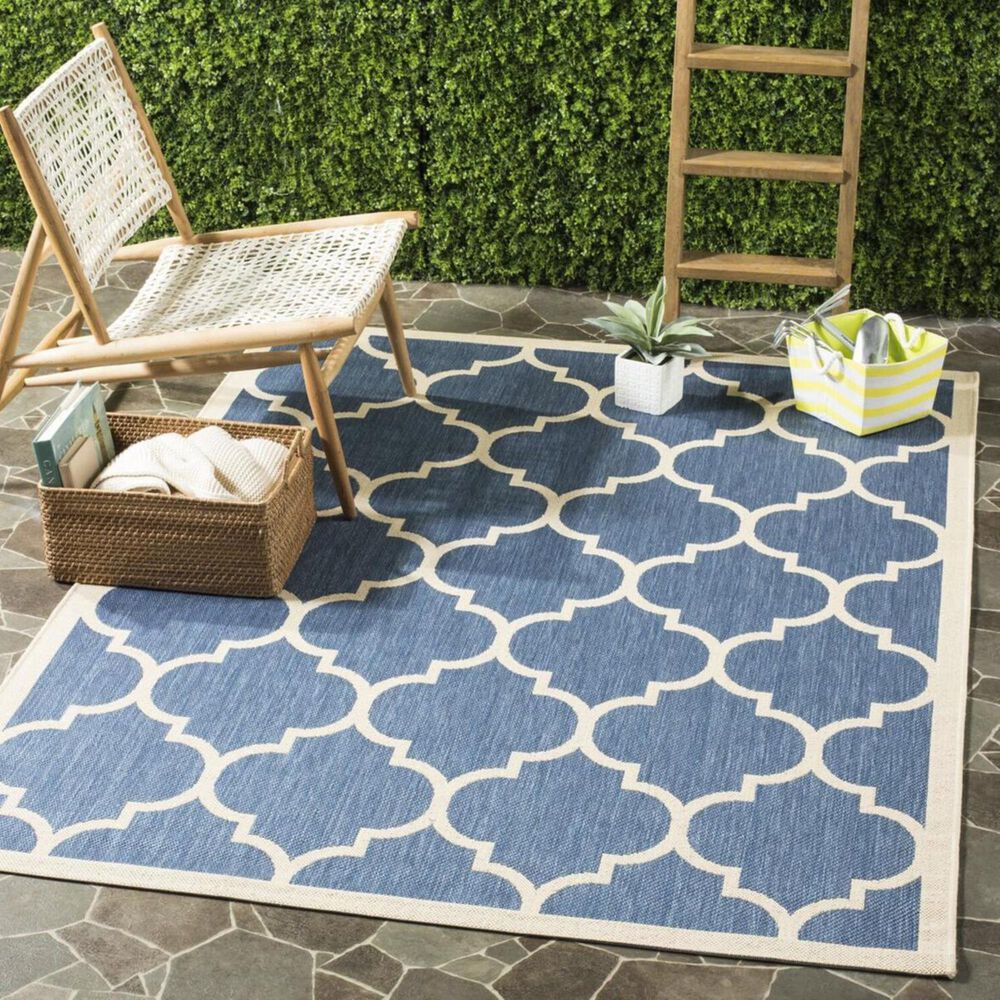 Safavieh Courtyard Indoor/Outdoor CY6914-243-4 4" x 5"7" Blue/Beige Area Rug, , large