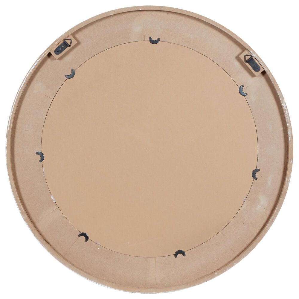 Maple and Jade 34&quot; Round Wall Mirror in Distressed White and Dark Gray, , large
