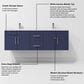 Lexora Home Geneva 60" Double Bathroom Vanity in Navy Blue with 2 cm White Carrara Marble Top and Rectangular Sinks, , large