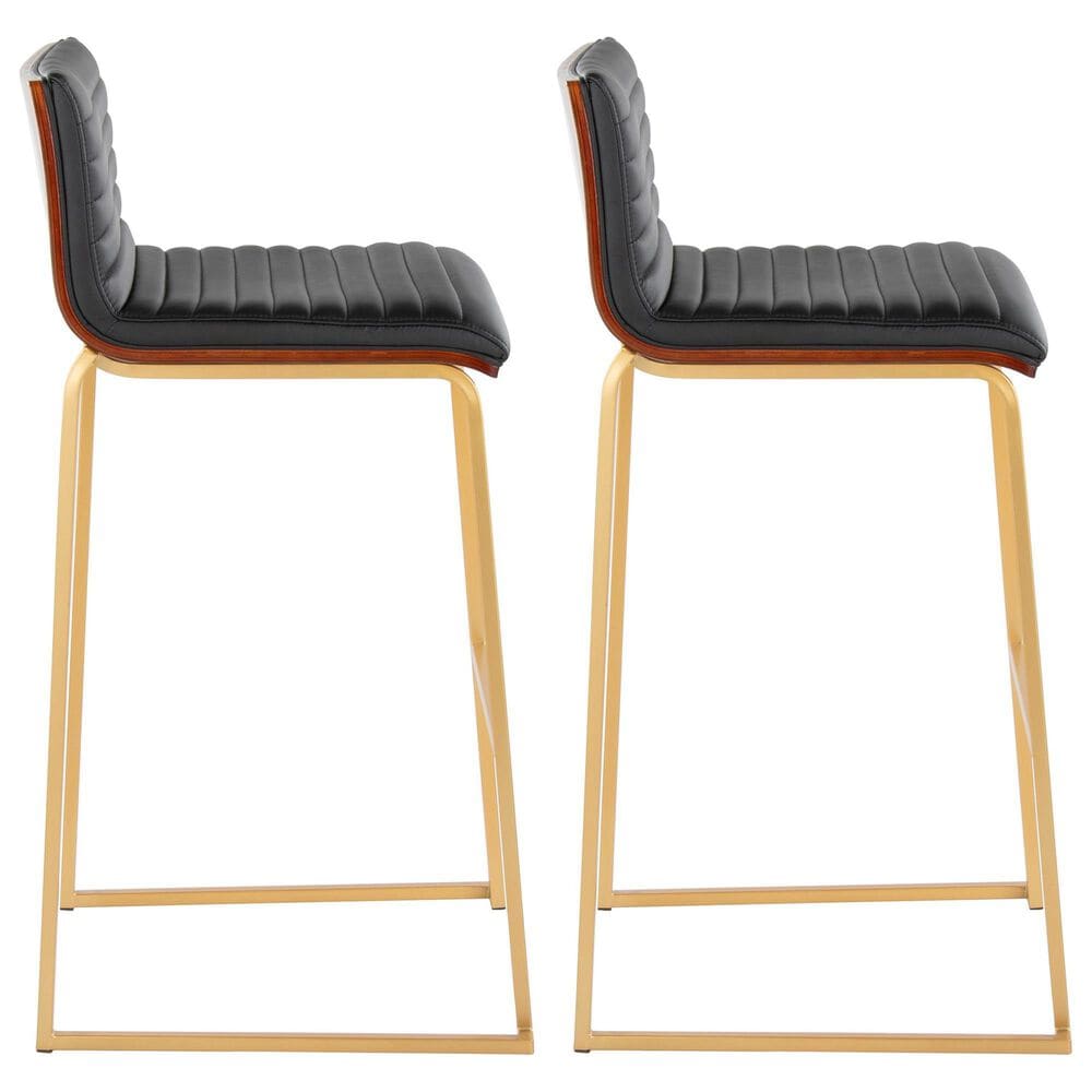 Lumisource Mason Mara Barstool with Black Cushion in Black and Walnut &#40;Set of 2&#41;, , large