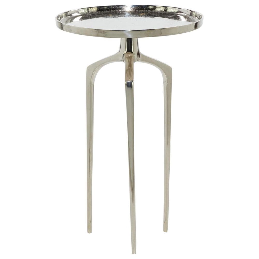 Maple and Jade 25&quot; Round End Table with 3 Tripod Legs in Polished Silver, , large