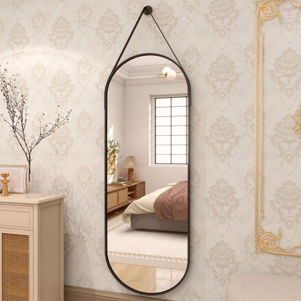 HOMLUX 16" x 48" Oval Wall Mirror in Black, , large