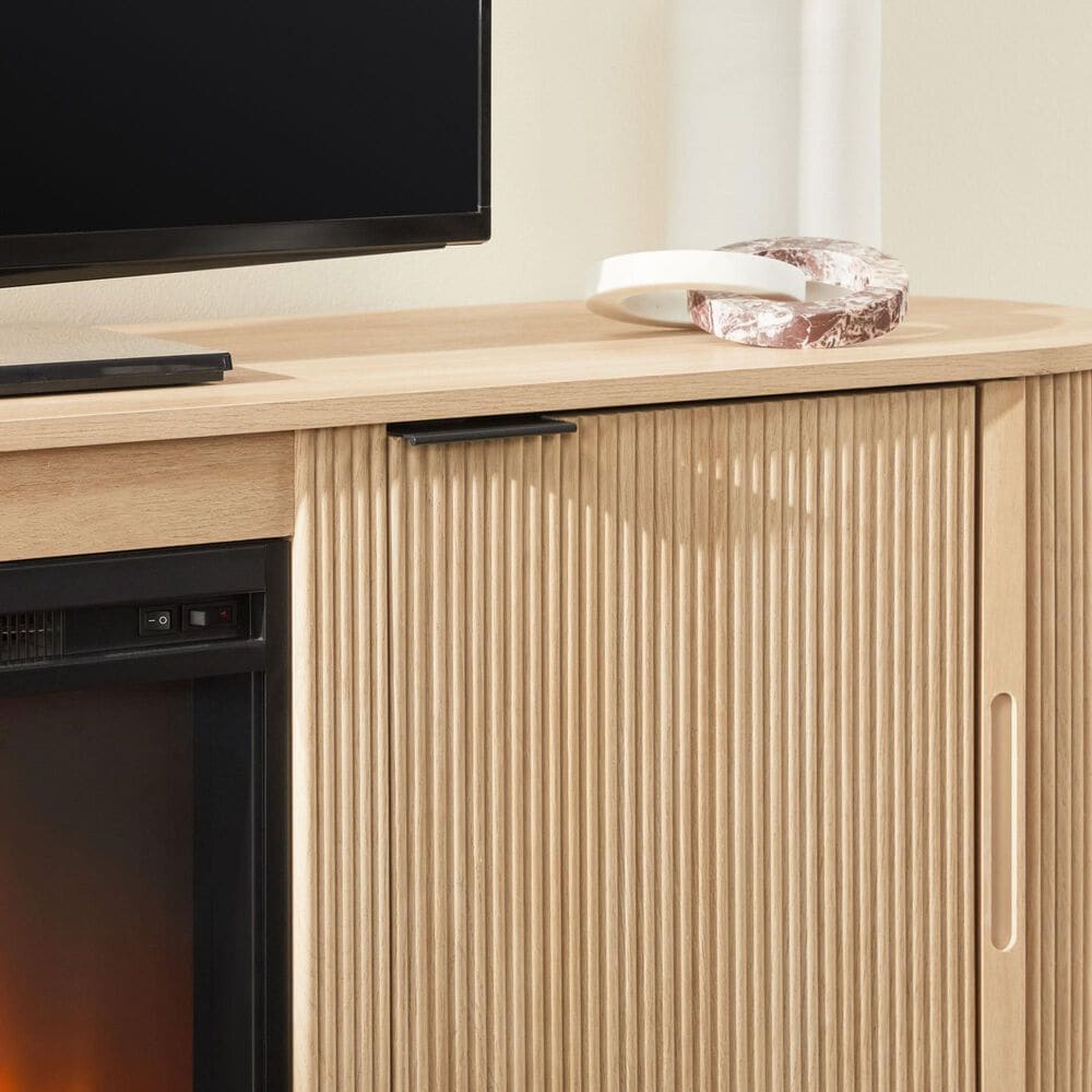 Walker Edison Chloe 70&quot; TV Stand with Freestanding Electric Fireplace in Coastal Oak, , large