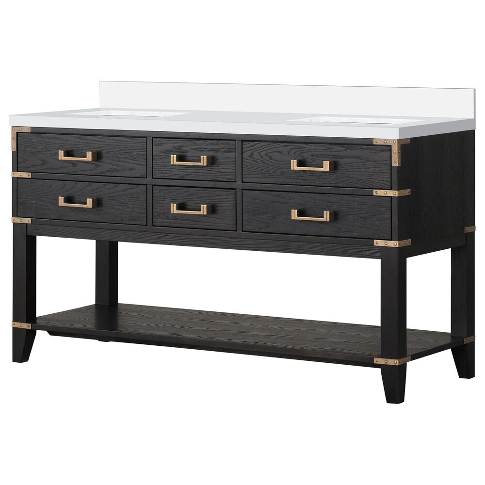 Lexora Home Norwalk 60" Double Bathroom Vanity in Black Oak with White Quartz Top and Rectangular Sinks, , large