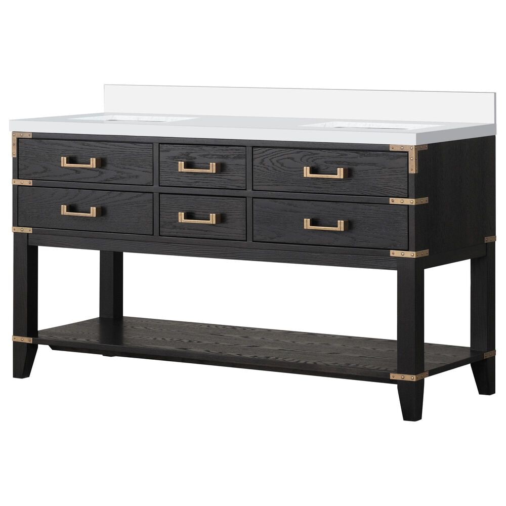 Lexora Home Norwalk 60" Double Bathroom Vanity in Black Oak with White Quartz Top and Rectangular Sinks, , large