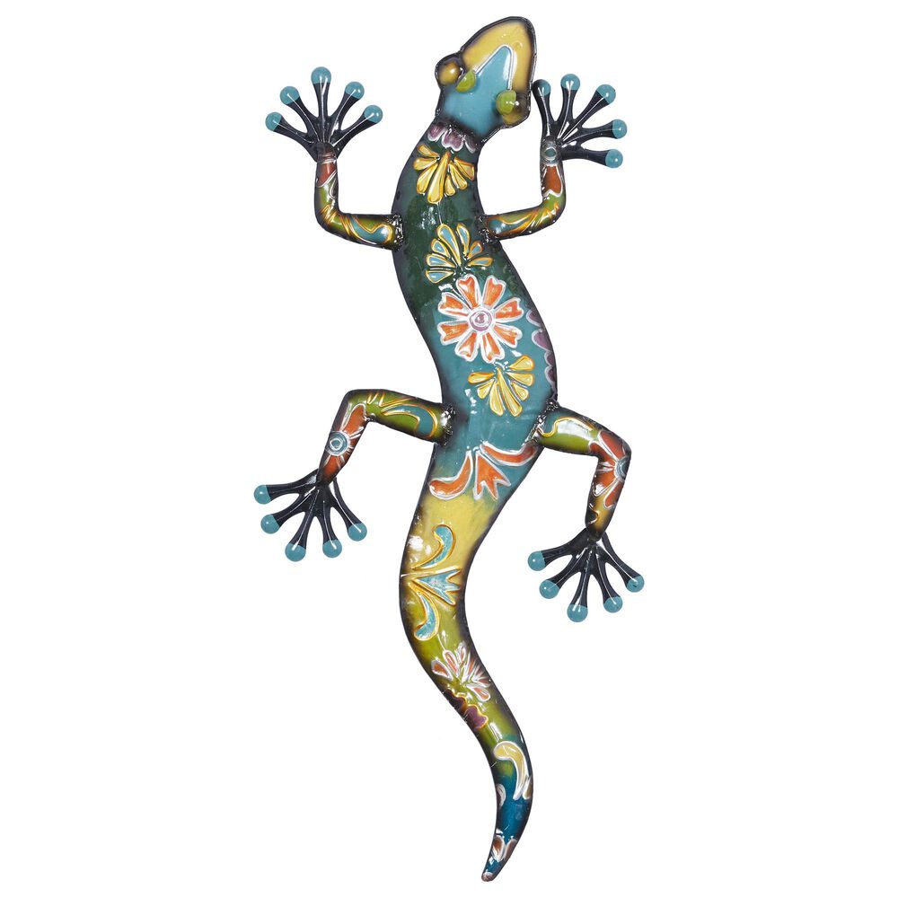 Maple and Jade 32" x 15" Lizard Outdoor Wall Decor in Yellow, Green and Blue, , large