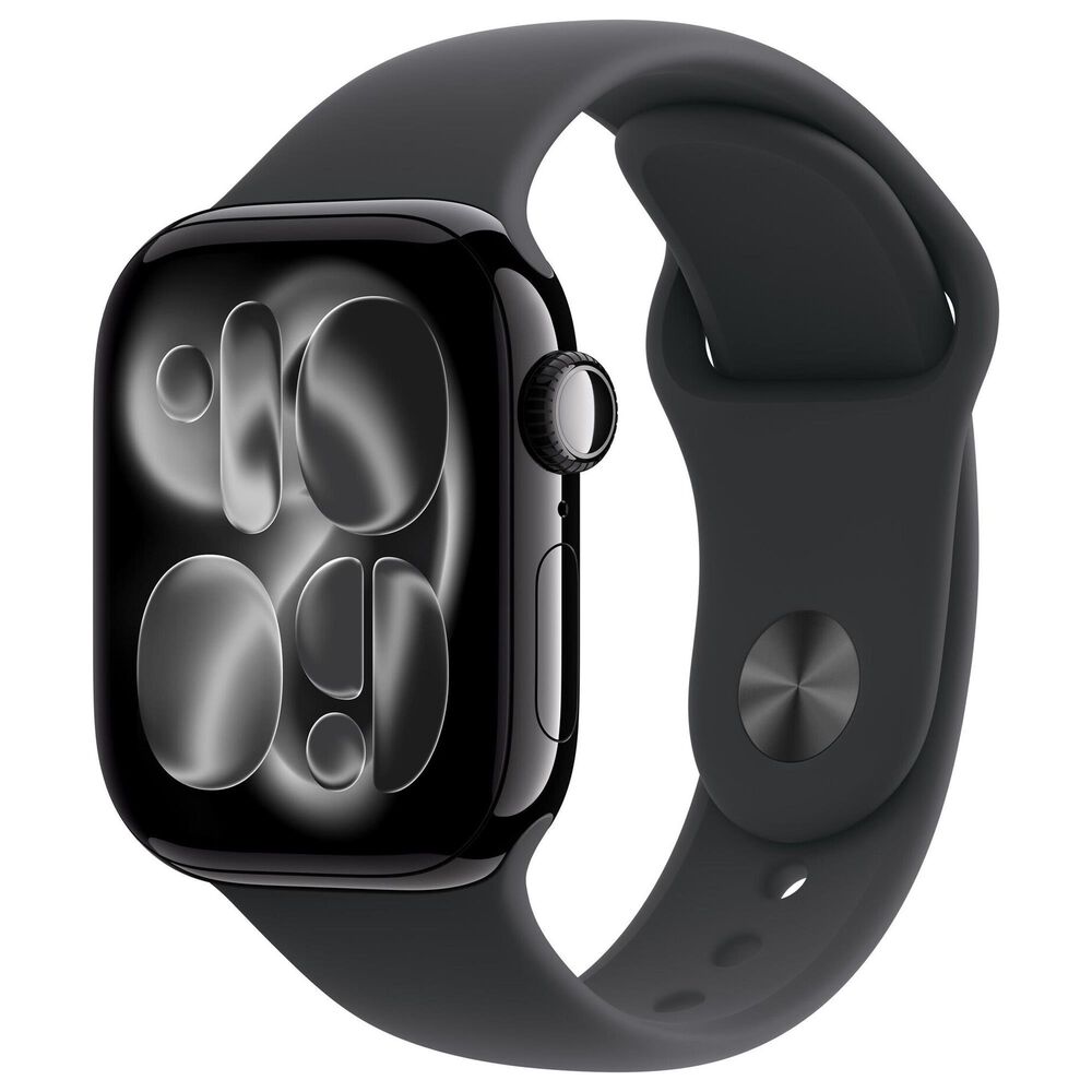 Apple Watch Series 11 (GPS) 42mm Aluminum Case with Black Sport Band - M/L in Jet Black and 2-Year AppleCare+, , large