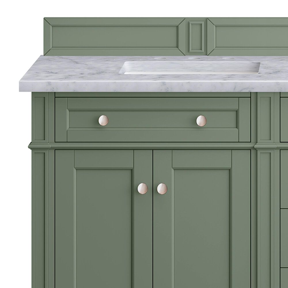 James Martin Vanities Brittany 72&quot; Double Bathroom Vanity in Smokey Celadon with 3 cm Carrara White Marble Top and Rectangular Sinks, , large