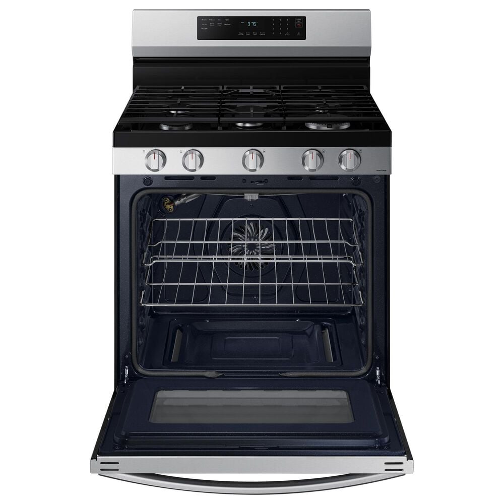 SAMSUNG 2-Piece Kitchen Package with 30&quot; Freestanding Gas Range and 2.1 Cu. Ft. Over-the-Range Microwave in Fingerprint Resistant Stainless Steel, , large
