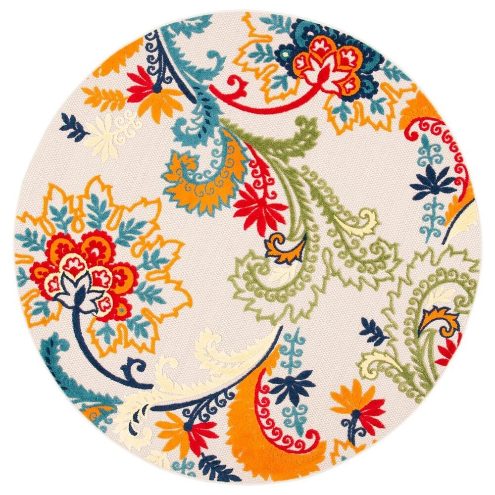 Safavieh Cabana CBN305A 6&#39;7&quot; Round Ivory and Blue Indoor/Outdoor Area Performance Rug, , large