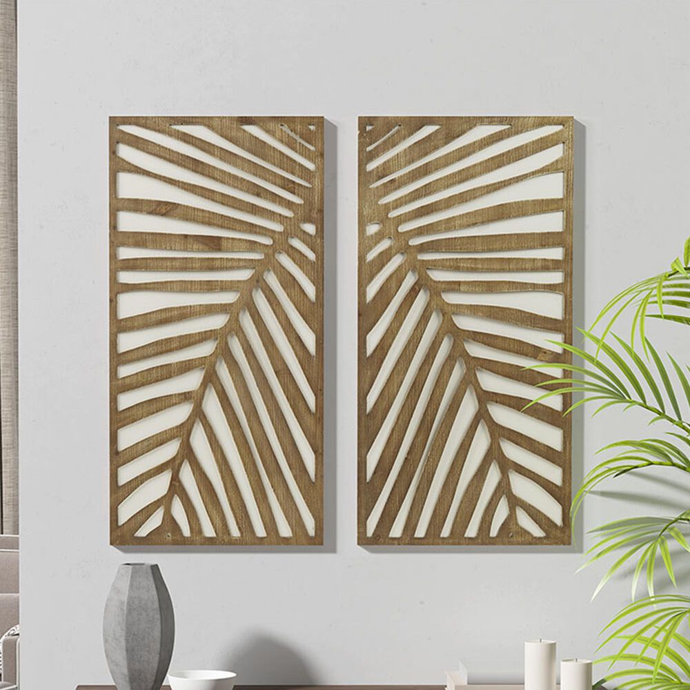 Hearth and Haven 32" x 16" Wood Panel Wall Decor in Dark Brown and White (Set of 2), , large