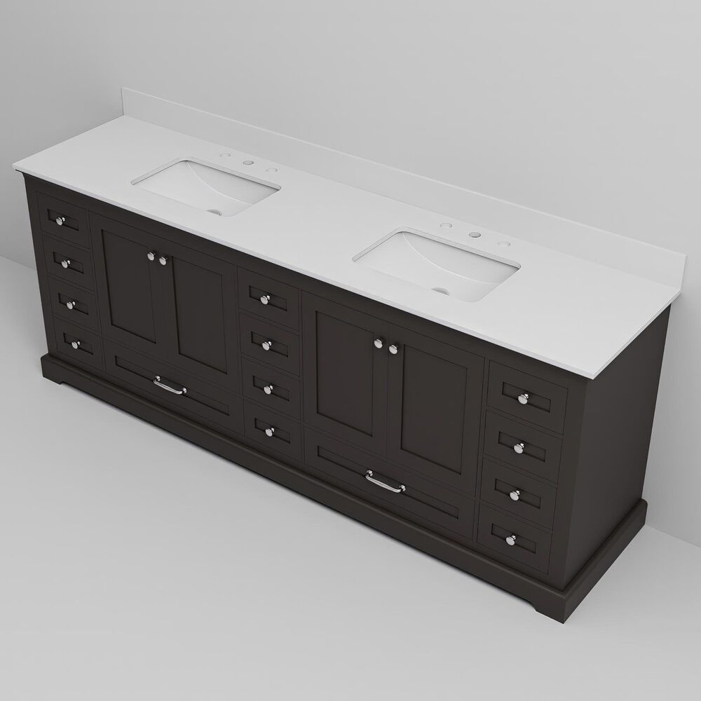 Lexora Home Dukes 84" Double Bathroom Vanity in Espresso with 2 cm White Quartz Top and Rectangular Sinks, , large