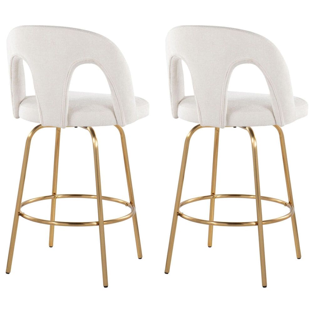 LumiSource Ava Swivel Counter Stool with Snow White Fabric Upholstery in Gold (Set of 2), , large