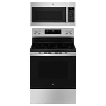 GE Appliances 2pc Kitchen Package 1.9 Cu. Ft. Over-the-Range Sensor Microwave Oven and 30" Free-Standing Electric Convection Range with No Preheat Air Fry and EasyWash Oven Tray in Stainless Steel, , large