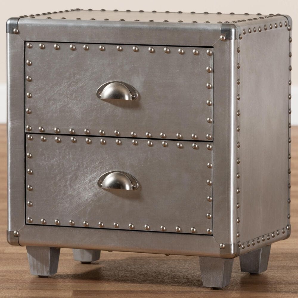 Baxton Studio Davet 2-Drawer End Table in Silver, , large