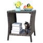 Hearth and Haven Wicker Patio Coffee Table with Clear Tempered Glass Top in Brown, , large
