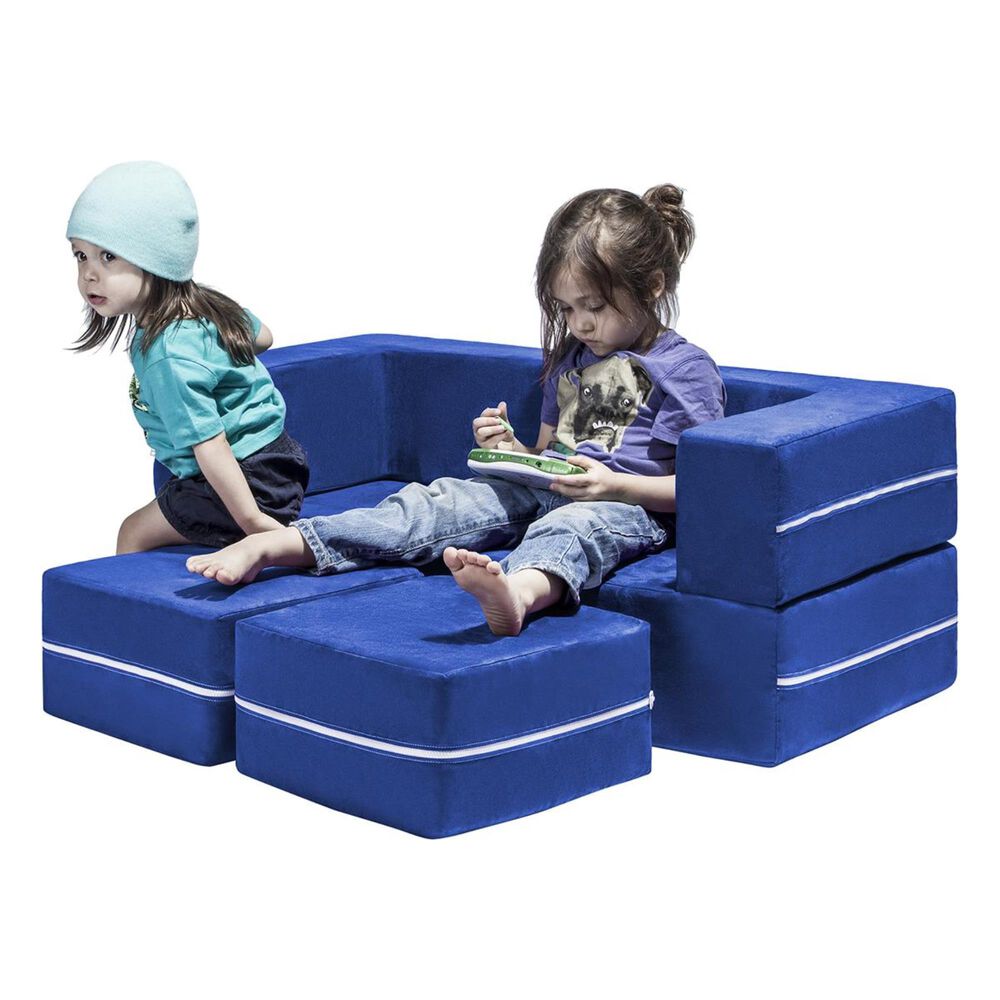 Jaxx Zipline Modular Kids Loveseat &amp; Ottomans in Blueberry, , large