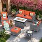 HOMLUX 7-Piece Patio Conversation Set with Rocking Chairs and Fire Pit Table in Orange Red, , large