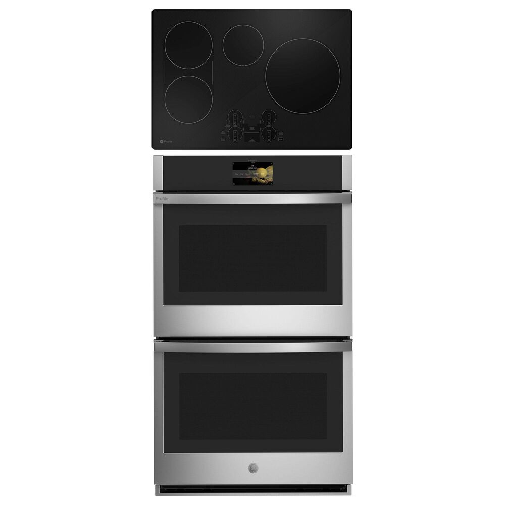 GE Profile 2-Piece Kitchen Package with Stainless Steel 30" Smart Built-In Double Wall Oven and Black 30" Energy Star Induction Cooktop, , large