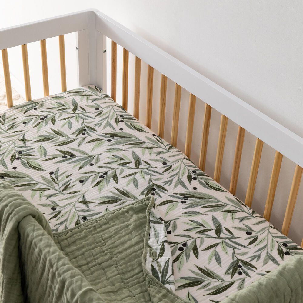 New Haus Crib Sheet in Olive Branches, , large