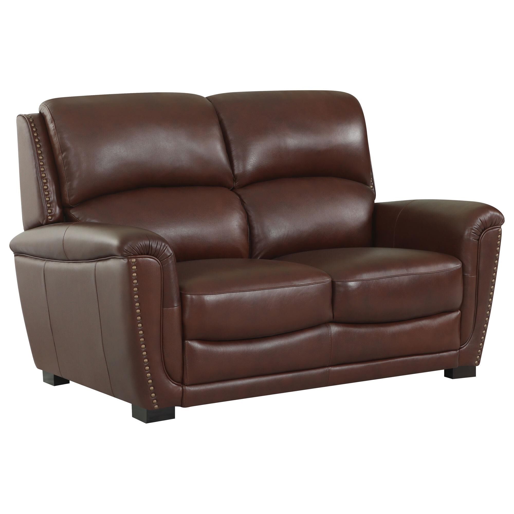 Chateau d'Ax Stationary Leather Sofa and Loveseat Set in Red Brown