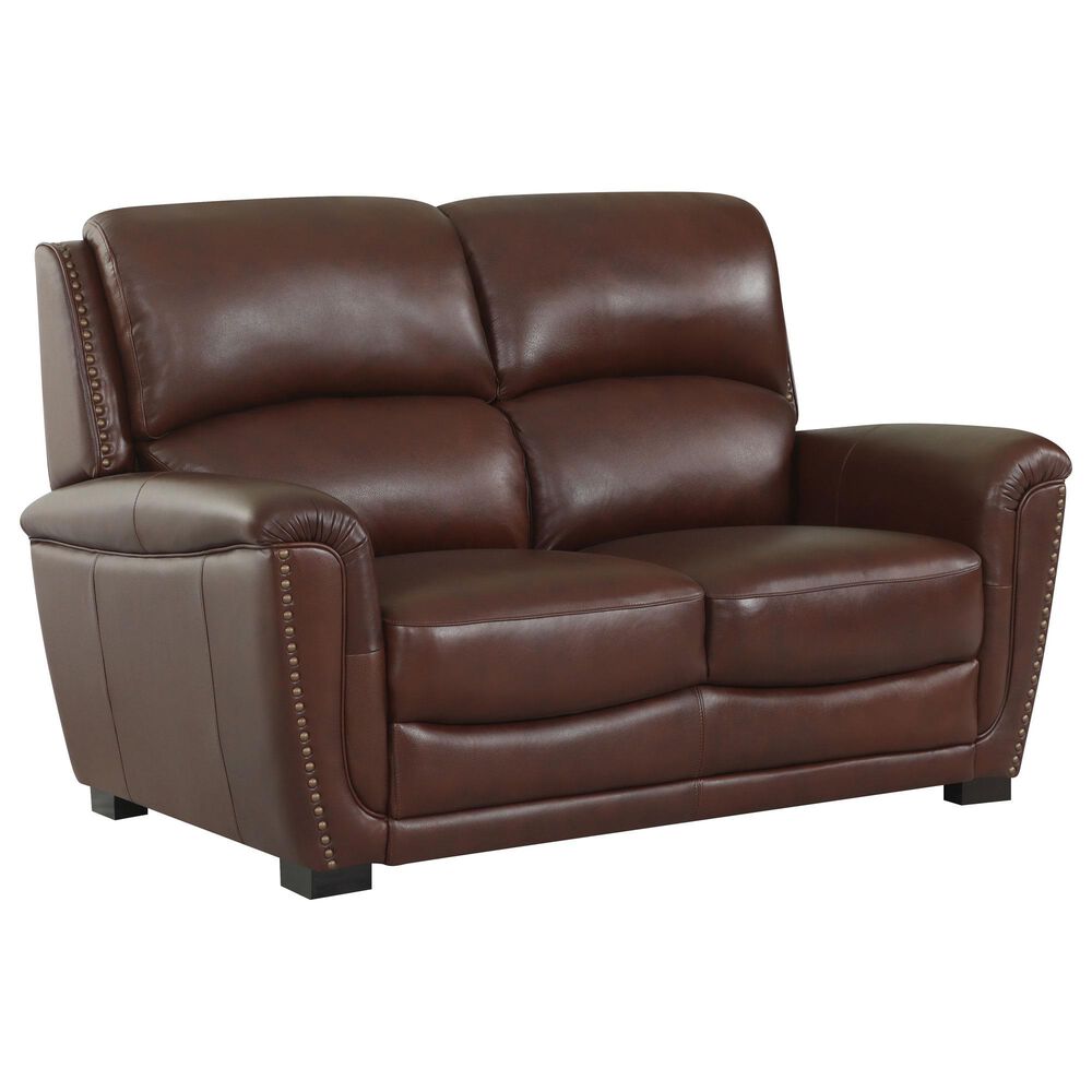 Chateau d'Ax Stationary Leather Sofa and Loveseat Set in Red Brown, , large