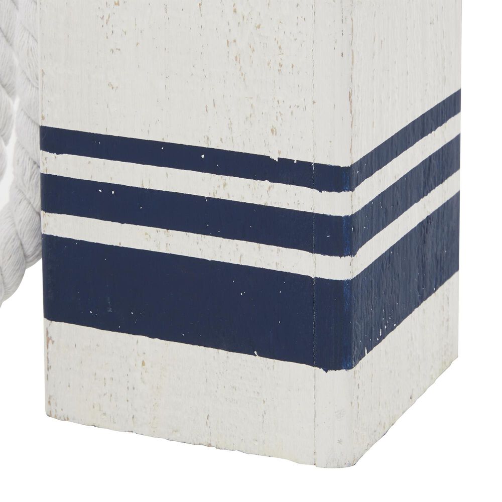 Maple and Jade 3-Piece Buoy Decorative Sculpture Set with Rope in Distressed White and Navy Blue, , large