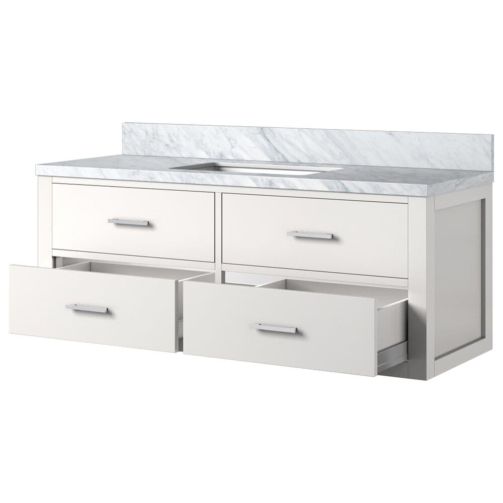 Lexora Home Castor 48&quot; Single Bathroom Vanity in White with 2 cm White Carrara Marble Top and Rectangular Sink, , large