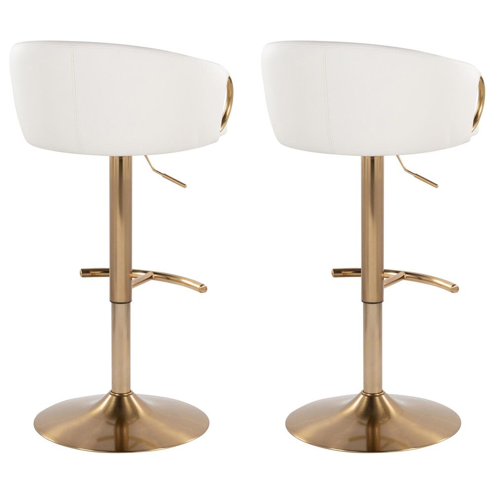 LumiSource Claire Swivel Adjustable Barstool with White Faux Leather Upholstery in Gold (Set of 2), , large