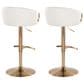 LumiSource Claire Swivel Adjustable Barstool with White Faux Leather Upholstery in Gold (Set of 2), , large