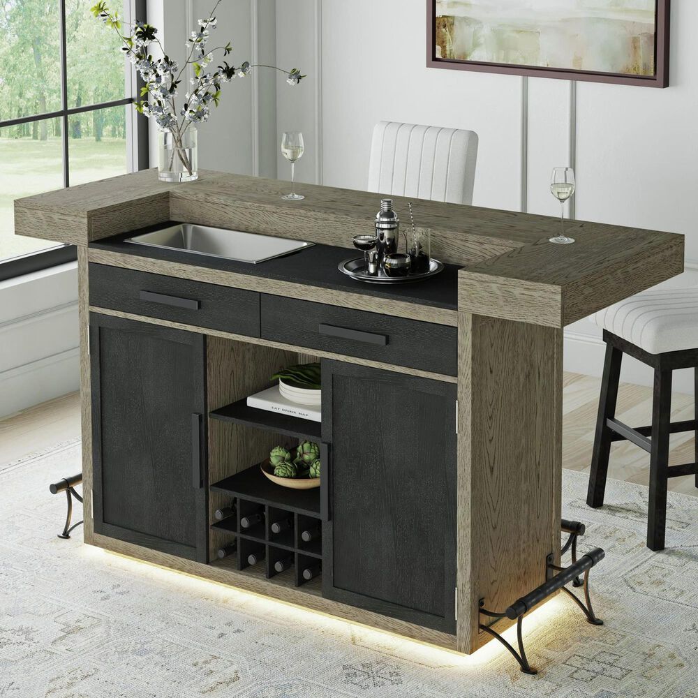 Mayberry Hill Jemma Bar Table with Light in Grey and Dark Espresso, , large
