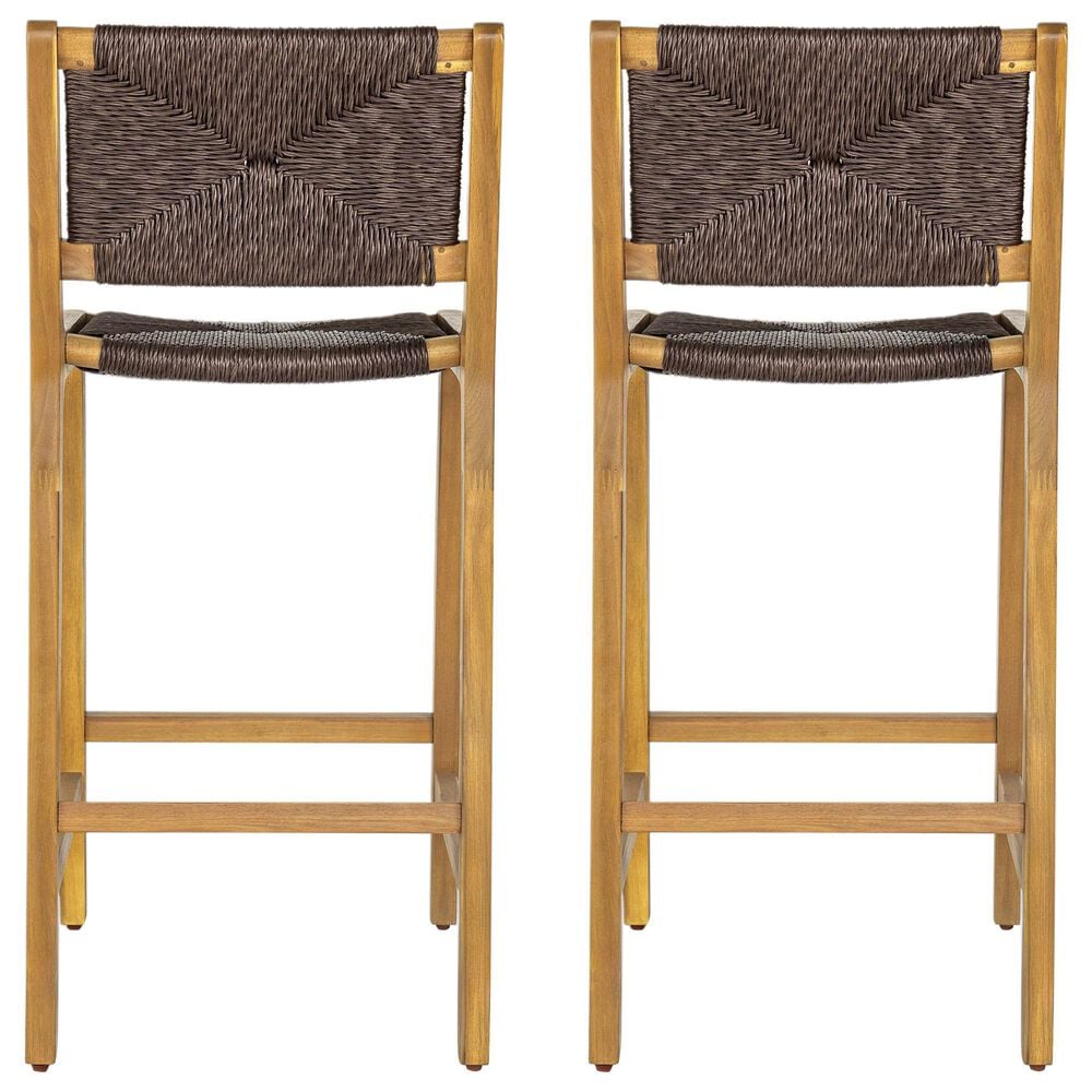 Hearth and Haven Outdoor Armless Barstool with Light Teak Frame in Dark Brown (Set of 2), , large