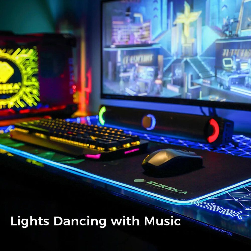 Eureka Ergonomic LED Glass Desktop Gaming Desk in Black, , large