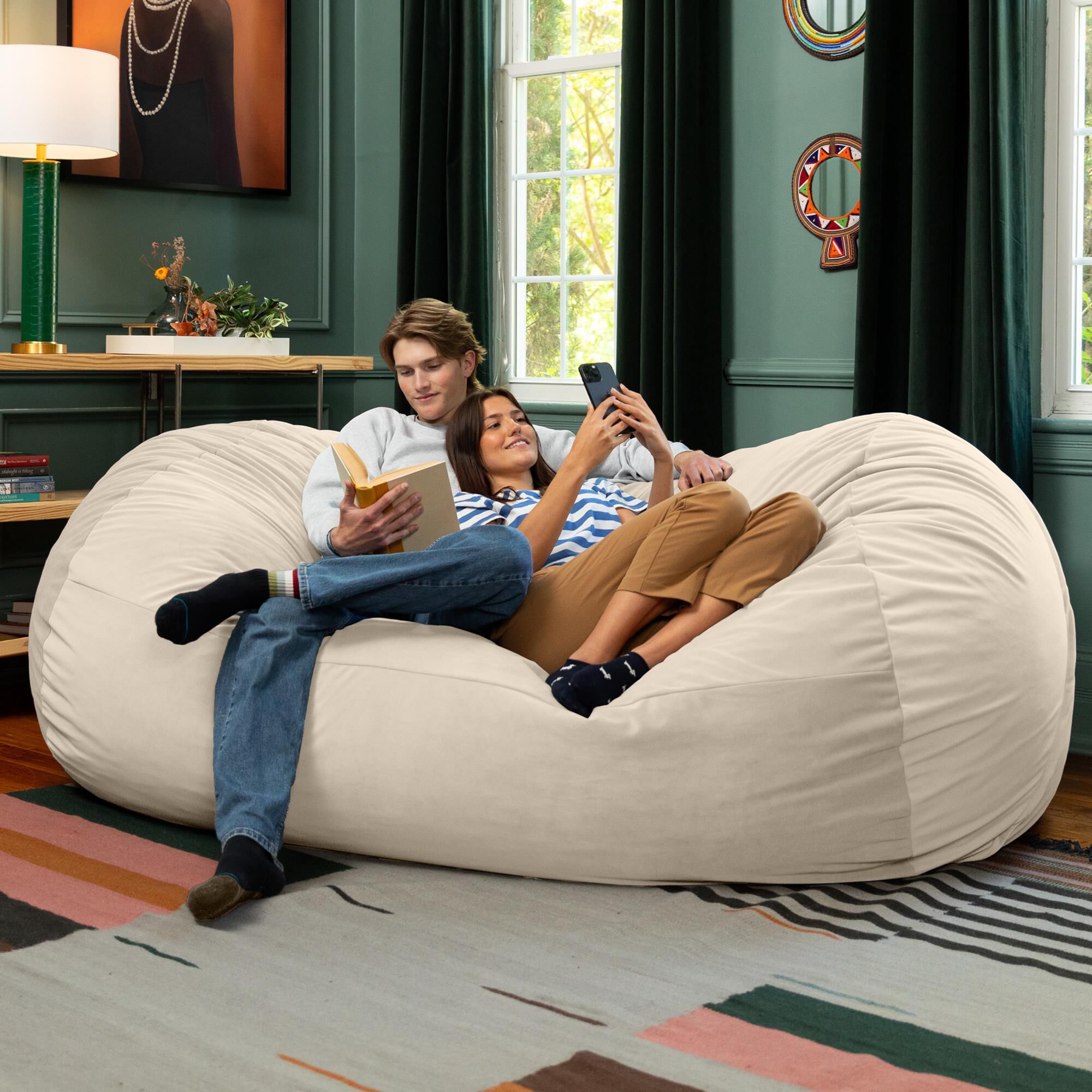 Jaxx Grand Lounger 7' Bean Bag Sofa in Ivory