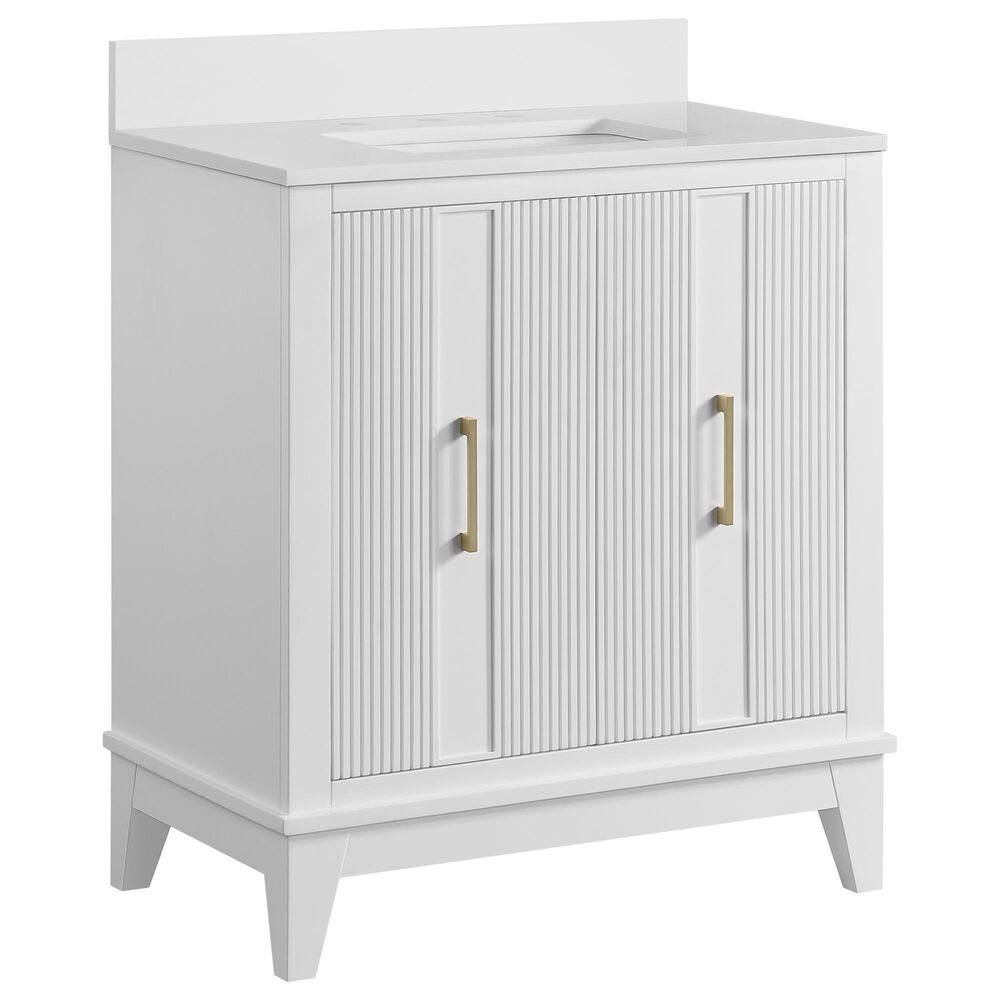 37B Fenwick 30" Single Bathroom Vanity in Bright White with Glossy White Composite Stone Top and Backsplash, , large