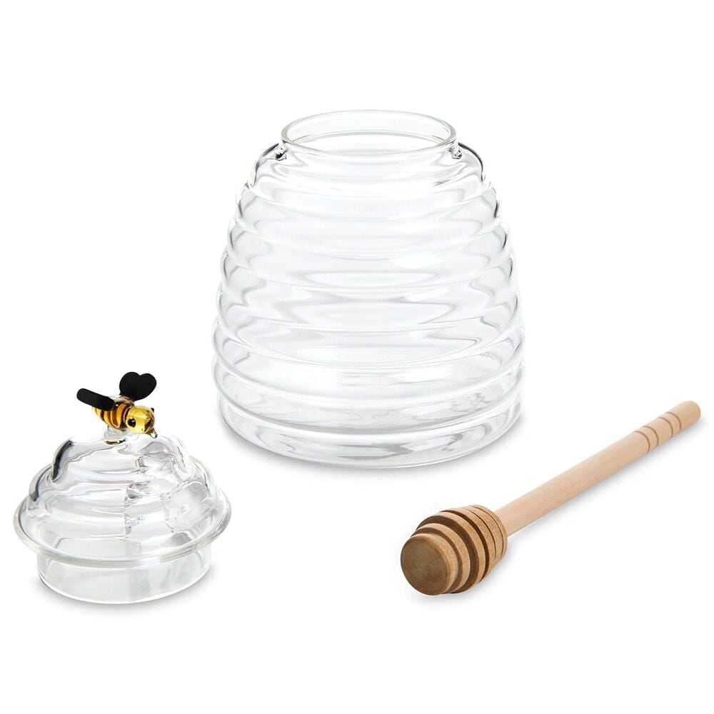 HIC Kitchen Glass Honey Jar with Lid and Honey Dipper in Clear and Brown, , large