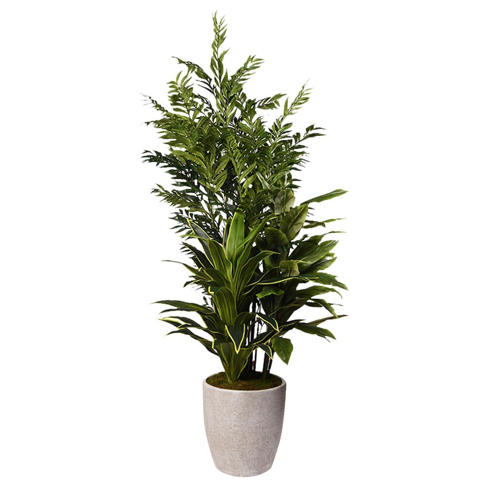 DandW Silks 7.5" Bamboo Tree with Cordyline and Dracaena in White, , large