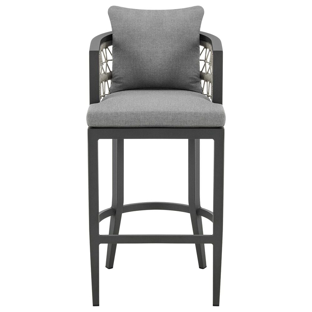 Armen Living Zella Patio Bar Stool with Earl Gray Cushion in Gray, , large
